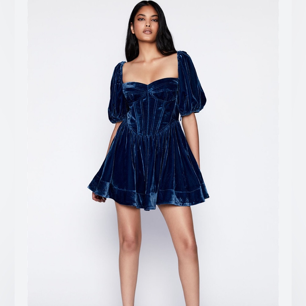 Velour Corset Mini Dress In Cobalt